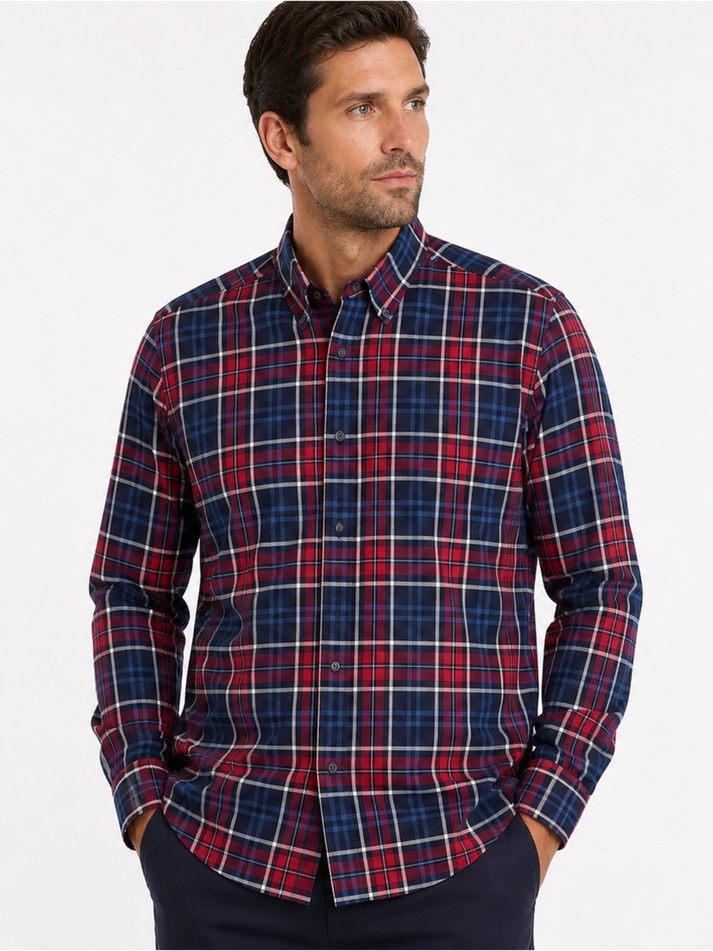 BOSS Hugo Boss Regular Fit Plaid Button-Down Shirt 2XL Blue Red White